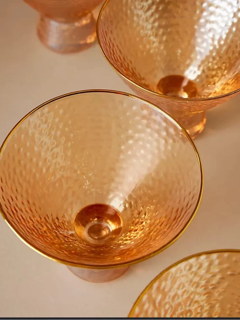 NIB Anthropologie Zaza Stemless Martini Glasses Set of 2 in Honey Luster